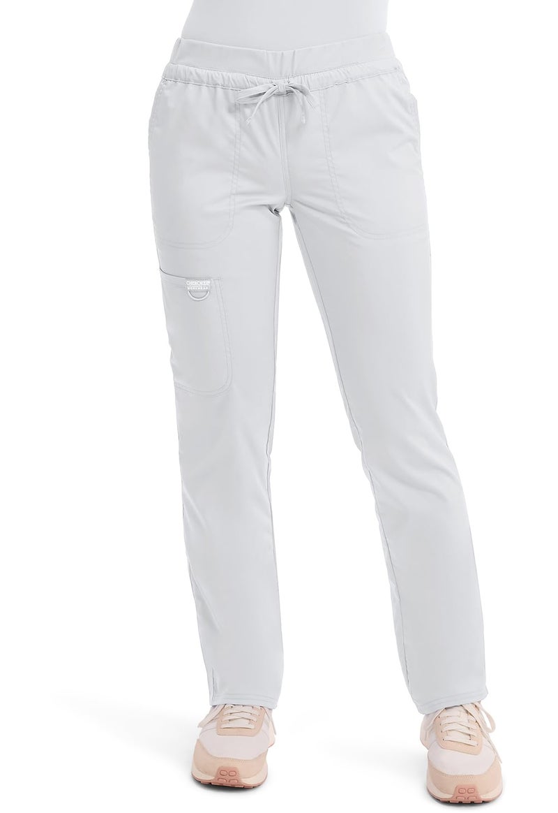 Cherokee Scrubs for Women Mid Rise Tapered Leg Drawstring Pant with 5 Pockets, Cargo Bottom with 2 Way Stretch Fabric - WW105, L, White - Image 1